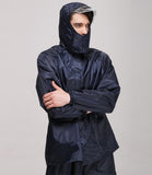 Men Raincoat Suits Outdoor Breathable Waterproof Rainwear Riding Rain Coat  + Pants Navy_XXL