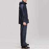 Men Raincoat Suits Outdoor Breathable Waterproof Rainwear Riding Rain Coat  + Pants Navy_XXL