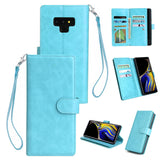 For Samsung Note 9 PU Full Protective Cover with 9 Card Slot Lanyard Bracket Buckle blue