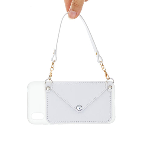 For HUAWEI Y5 2018/2019/Y6 2019/Y7 2019/PSMART Z/Y9 2019 Mobile Phone Cover with Pu Card Holder + Hand Rope + Straddle Rope white