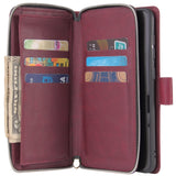 For Samsung A10/A20/A30/A50/A30S/A50S Pu Leather  Mobile Phone Cover Zipper Card Bag + Wrist Strap Red wine