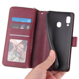 For Samsung A10/A20/A30/A50/A30S/A50S Pu Leather  Mobile Phone Cover Zipper Card Bag + Wrist Strap Red wine