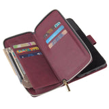 For Samsung A10/A20/A30/A50/A30S/A50S Pu Leather  Mobile Phone Cover Zipper Card Bag + Wrist Strap Red wine