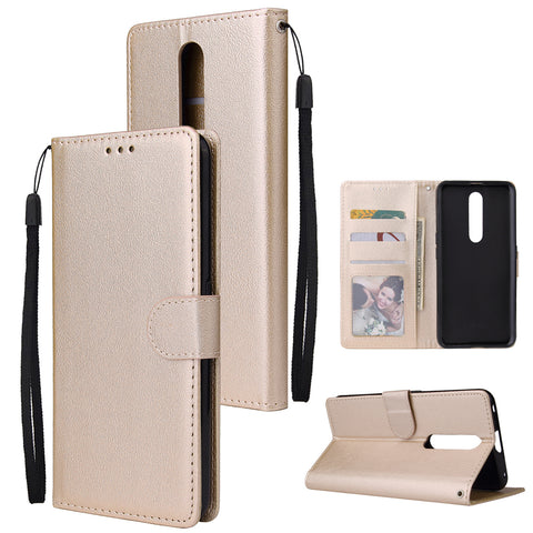 For OPPO F11 pro Wallet-type PU Leather Protective Phone Case with Buckle & 3 Card Position Gold