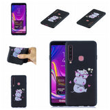 For Samsung A9 2018 Cartoon Lovely Coloured Painted Soft TPU Back Cover Non-slip Shockproof Full Protective Case with Lanyard black