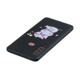 For Samsung A9 2018 Cartoon Lovely Coloured Painted Soft TPU Back Cover Non-slip Shockproof Full Protective Case with Lanyard black