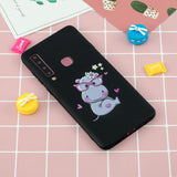 For Samsung A9 2018 Cartoon Lovely Coloured Painted Soft TPU Back Cover Non-slip Shockproof Full Protective Case with Lanyard black