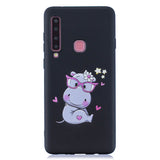 For Samsung A9 2018 Cartoon Lovely Coloured Painted Soft TPU Back Cover Non-slip Shockproof Full Protective Case with Lanyard black