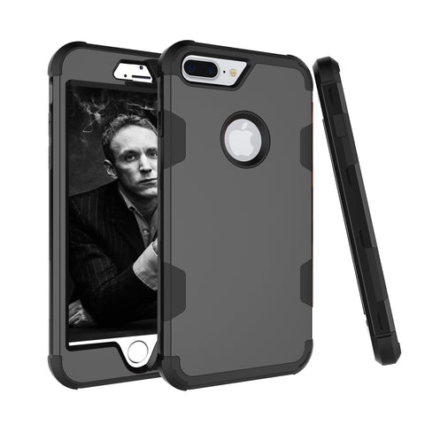 For iPhone 7 plus PC+ Silicone 2 in 1 Hit Color Tri-proof Shockproof Dustproof Anti-fall Protective Cover Back Case black
