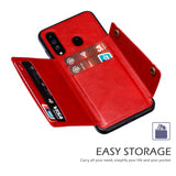 For Samsung A60 Double Buckle Non-slip Shockproof Cell Phone Case with Card Slot Bracket Light Brown