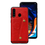 For Samsung A60 Double Buckle Non-slip Shockproof Cell Phone Case with Card Slot Bracket Light Brown