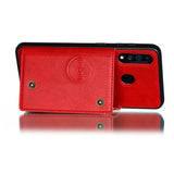 For Samsung A60 Double Buckle Non-slip Shockproof Cell Phone Case with Card Slot Bracket Light Brown