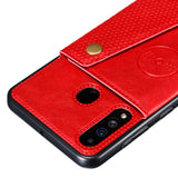 For Samsung A60 Double Buckle Non-slip Shockproof Cell Phone Case with Card Slot Bracket Light Brown