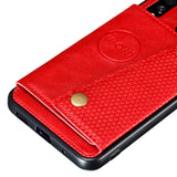 For Samsung A60 Double Buckle Non-slip Shockproof Cell Phone Case with Card Slot Bracket Light Brown