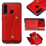 For Samsung A60 Double Buckle Non-slip Shockproof Cell Phone Case with Card Slot Bracket Light Brown