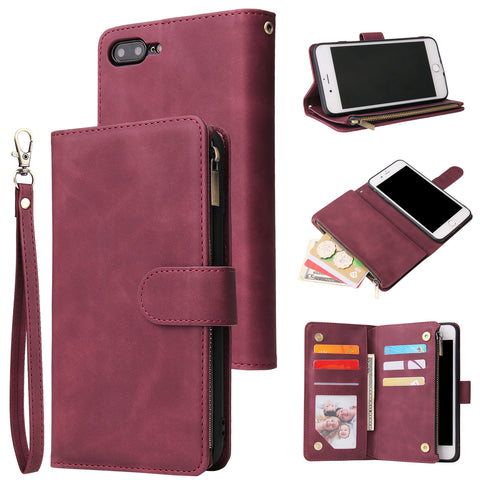 For iPhone 6 / 6S iPhone 6 plus / 6S plus iPhone 7 / 8 iPhone 7 plus / 8 plus Smart Phone Cover Coin Pocket with Cards Bracket Zipper Phone PU Leather Case Phone Cover  iPhone 7 plus / 8 plus
