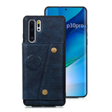 For Huawei P30 pro Double Buckle Non-slip Shockproof Cell Phone Case with Card Slot Bracket blue