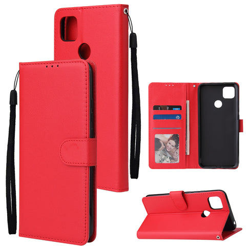 For Redmi 9A/Redmi 9C PU Leather Mobile Phone Cover with 3 Cards Slots Phone Frame red