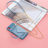 For HUAWEI Y5 2018/2019/Y6 2019/Y7 2019/PSMART Z/Y9 2019 Mobile Phone Cover with Pu Card Holder + Hand Rope + Straddle Rope blue