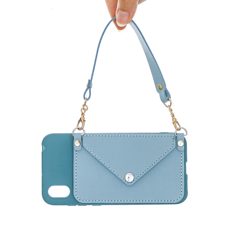 For HUAWEI Y5 2018/2019/Y6 2019/Y7 2019/PSMART Z/Y9 2019 Mobile Phone Cover with Pu Card Holder + Hand Rope + Straddle Rope blue