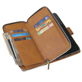 For Samsung A10/A20/A30/A50/A30S/A50S Pu Leather  Mobile Phone Cover Zipper Card Bag + Wrist Strap brown