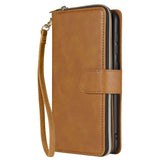 For Samsung A10/A20/A30/A50/A30S/A50S Pu Leather  Mobile Phone Cover Zipper Card Bag + Wrist Strap brown