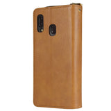 For Samsung A10/A20/A30/A50/A30S/A50S Pu Leather  Mobile Phone Cover Zipper Card Bag + Wrist Strap brown