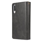 For Samsung A10/A20/A30/A50/A30S/A50S Pu Leather  Mobile Phone Cover Zipper Card Bag + Wrist Strap black