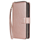 For Samsung A10/A20/A30/A50/A30S/A50S Pu Leather  Mobile Phone Cover Zipper Card Bag + Wrist Strap Rose gold