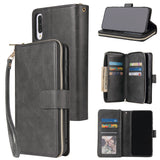 For Samsung A10/A20/A30/A50/A30S/A50S Pu Leather  Mobile Phone Cover Zipper Card Bag + Wrist Strap black