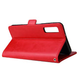For Samsung A7 2018-A750 Solid Color PU Leather Zipper Wallet Double Buckle Protective Case with Stand & Lanyard red