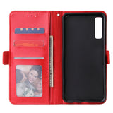 For Samsung A7 2018-A750 Solid Color PU Leather Zipper Wallet Double Buckle Protective Case with Stand & Lanyard red