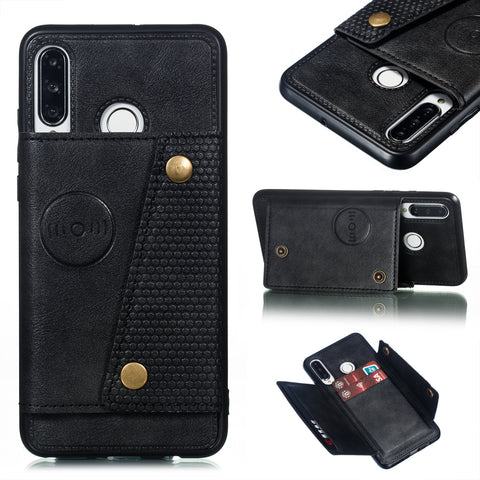For Huawei P30 lite/nova 4E Double Buckle Non-slip Shockproof Cell Phone Case with Card Slot Bracket black