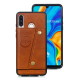 For Huawei P30 lite/nova 4E Double Buckle Non-slip Shockproof Cell Phone Case with Card Slot Bracket Light Brown