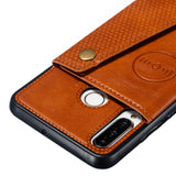For Huawei P30 lite/nova 4E Double Buckle Non-slip Shockproof Cell Phone Case with Card Slot Bracket Light Brown