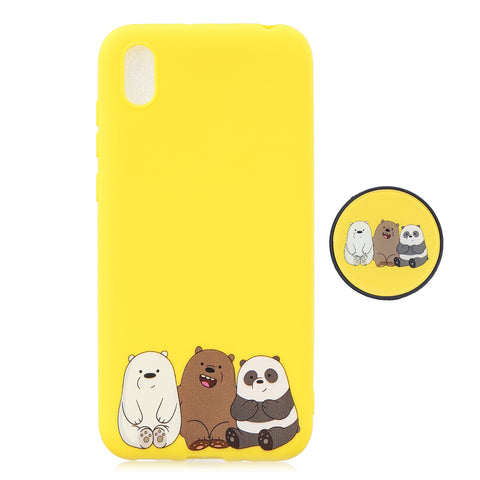 For HUAWEI Y5 2019  Lightweight Soft TPU Phone Case Pure Color Phone Cover Cute Cartoon Phone Case with Matching Pattern Adjustable Bracket 7