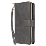 For Samsung A10/A20/A30/A50/A30S/A50S Pu Leather  Mobile Phone Cover Zipper Card Bag + Wrist Strap black