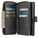 For Samsung A10/A20/A30/A50/A30S/A50S Pu Leather  Mobile Phone Cover Zipper Card Bag + Wrist Strap black