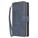 For Samsung A10/A20/A30/A50/A30S/A50S Pu Leather  Mobile Phone Cover Zipper Card Bag + Wrist Strap blue