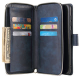 For Samsung A10/A20/A30/A50/A30S/A50S Pu Leather  Mobile Phone Cover Zipper Card Bag + Wrist Strap blue