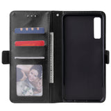 For Samsung A7 2018-A750 Solid Color PU Leather Zipper Wallet Double Buckle Protective Case with Stand & Lanyard black