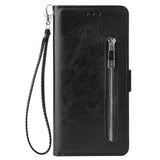 For Samsung A7 2018-A750 Solid Color PU Leather Zipper Wallet Double Buckle Protective Case with Stand & Lanyard black
