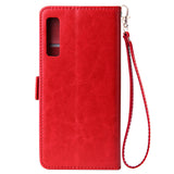 For Samsung A7 2018-A750 Solid Color PU Leather Zipper Wallet Double Buckle Protective Case with Stand & Lanyard red