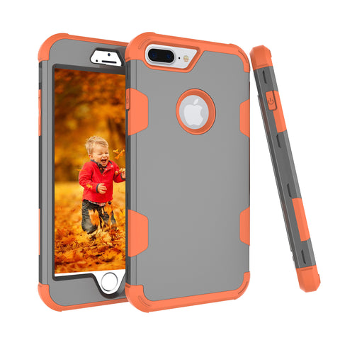 For iPhone 7 plus PC+ Silicone 2 in 1 Hit Color Tri-proof Shockproof Dustproof Anti-fall Protective Cover Back Case Gray + orange