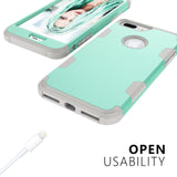 For iPhone 7 plus PC+ Silicone 2 in 1 Hit Color Tri-proof Shockproof Dustproof Anti-fall Protective Cover Back Case Mint green + gray