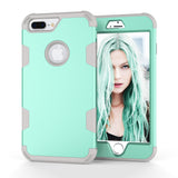 For iPhone 7 plus PC+ Silicone 2 in 1 Hit Color Tri-proof Shockproof Dustproof Anti-fall Protective Cover Back Case Mint green + gray
