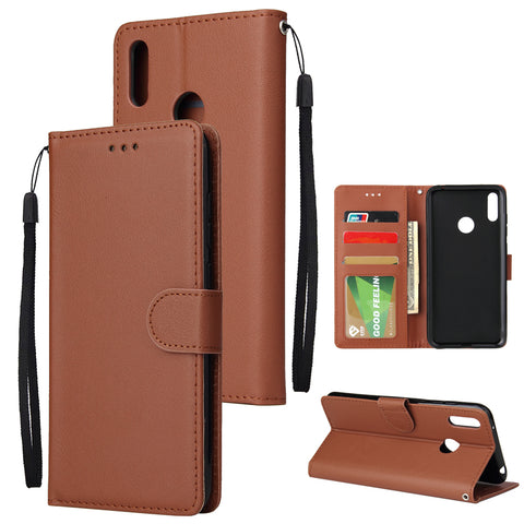 For HUAWEI Enjoy 9/ Y7 2019 /Y7 PRO 2019/Y7 PRIME 2019 Flip-type Leather Protective Phone Case with 3 Card Position Buckle Design Phone Cover  brown