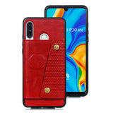 For Huawei P30 lite/nova 4E Double Buckle Non-slip Shockproof Cell Phone Case with Card Slot Bracket red