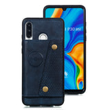 For Huawei P30 lite/nova 4E Double Buckle Non-slip Shockproof Cell Phone Case with Card Slot Bracket blue
