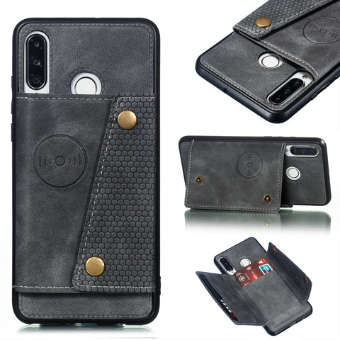 For Huawei P30 lite/nova 4E Double Buckle Non-slip Shockproof Cell Phone Case with Card Slot Bracket gray
